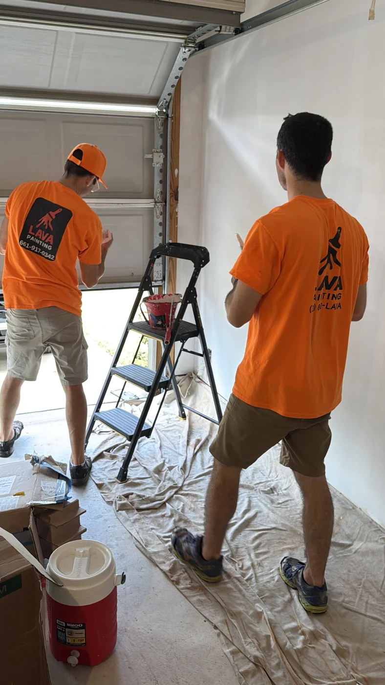 Crew members working inside a protected room. Residential project photography illustrates preparation details to discuss for your workspace.