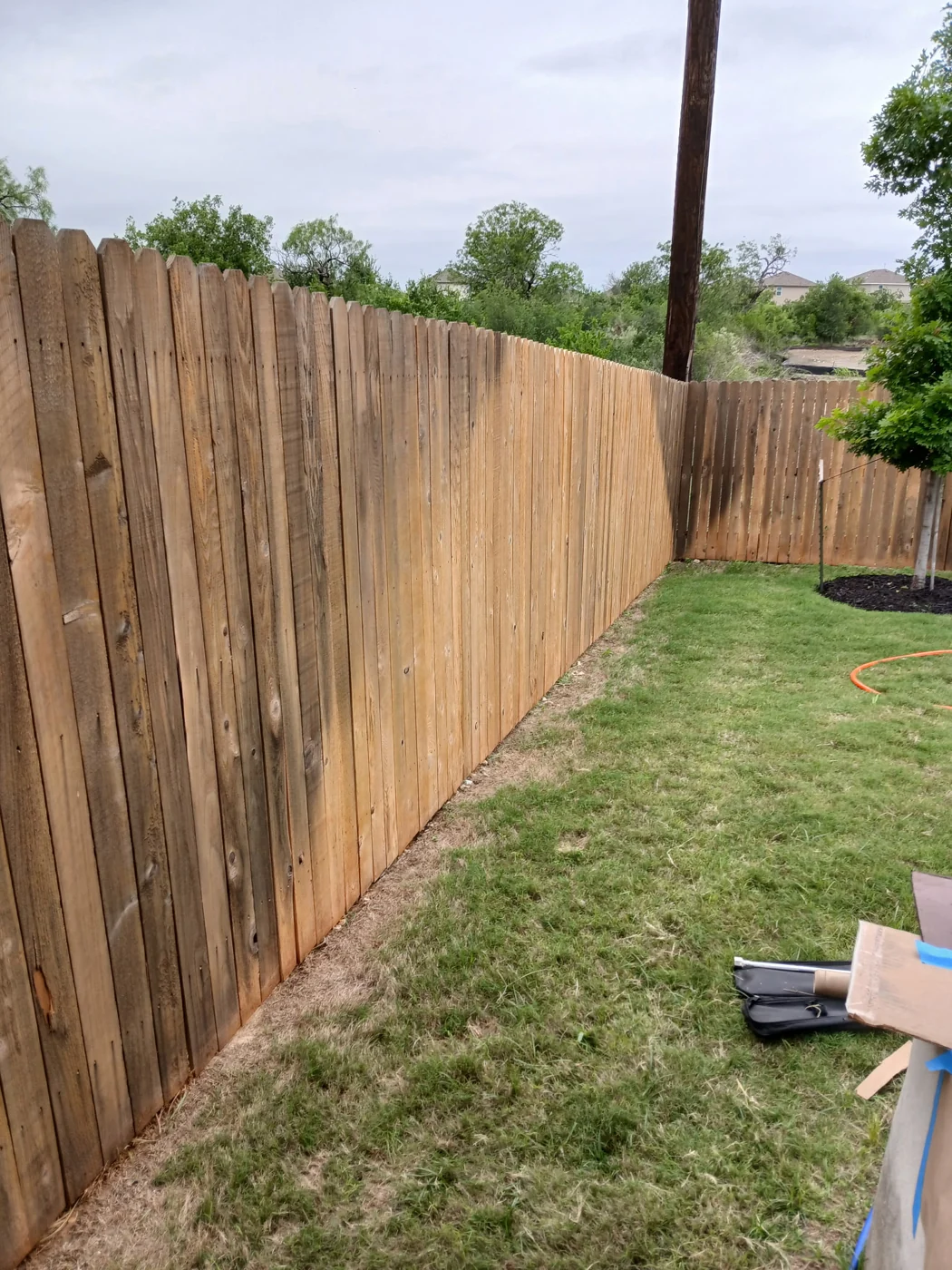 Wooden fence panels viewed along the property boundary.